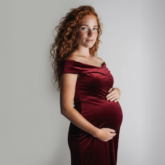 ASOS Maternity Burgundy Velvet Off the Shoulder Dress, NWT - Picture 1 of 4